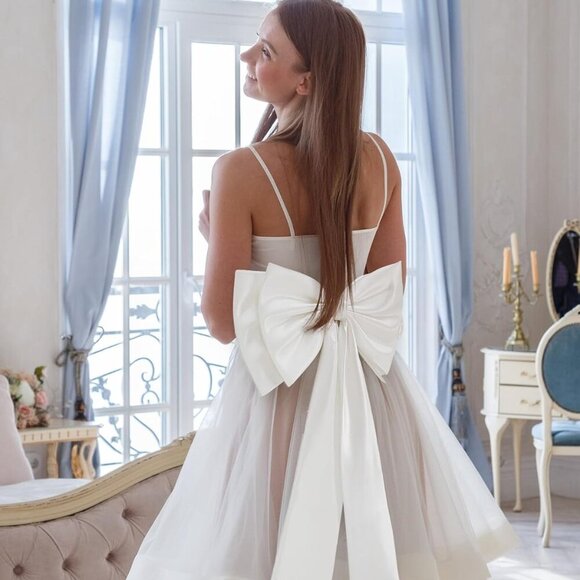 Large Satin Bow Detachable Train for Dress Waist Sash Bridal Formal Event - Picture 5 of 6